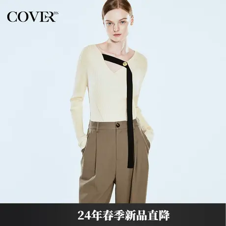 COVER2024春款醋酸混纺飘带针织上衣图片
