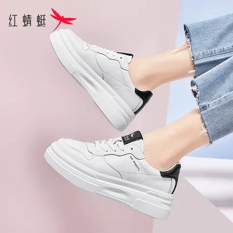 红蜻蜓帆布鞋女夏款2023年新款厚底白色百搭系带休闲低帮小白鞋子商品大图