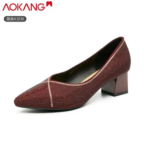 奥康女鞋2023春新款宴会年会婚鞋高跟鞋结婚新娘鞋烫钻粗跟图片