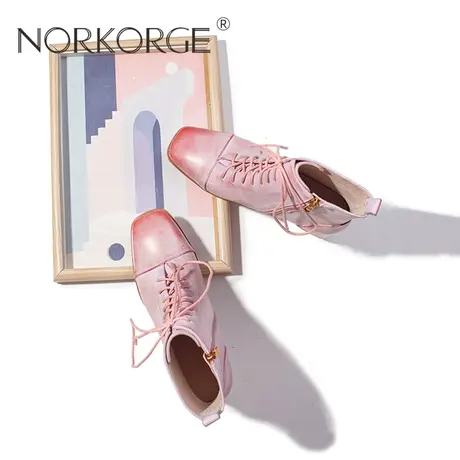 甜美蜜桃粉系带时装马丁靴商品大图