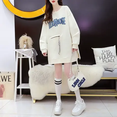 设计感卫衣女中长款2023新款秋季洋气减龄宽松慵懒风网红百搭上衣图片