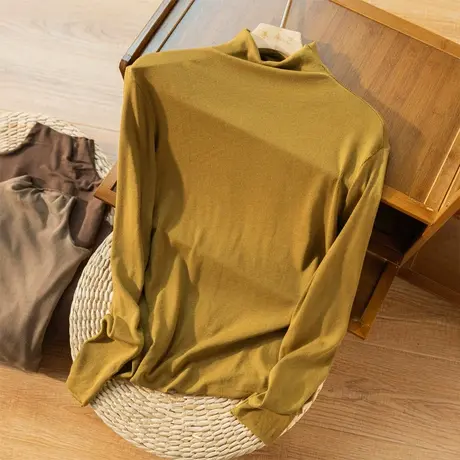 半高领T恤软糯上衣宽松显瘦纯色打底衫休闲气质百搭2022秋季新款图片