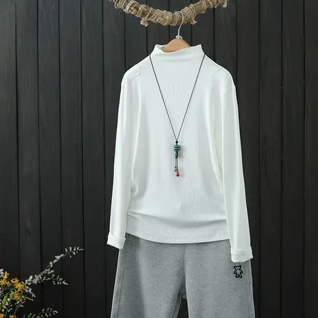 半高领打底衫女秋冬内搭长袖t恤2021年新款纯色套头显瘦薄款上衣商品大图