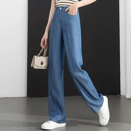 高腰窄版阔腿天丝牛仔裤女夏季薄款女裤2023新款休闲宽松直筒长裤图片
