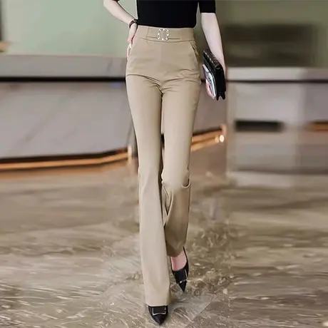 高腰微喇裤女垂感春季2023年新款卡其色休闲气质职业西装马蹄裤子图片