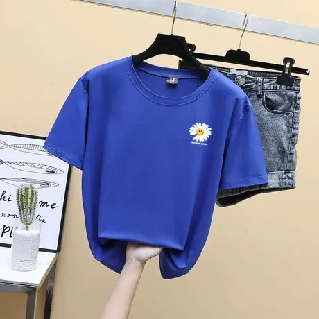 大码女装2023年新款胖妹妹夏装宽松洋气200斤上衣欧货遮肚短袖t恤图片