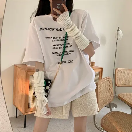 超火短袖t恤女2022夏季大码半袖宽松韩版原宿bf慵懒风上衣服ins潮商品大图