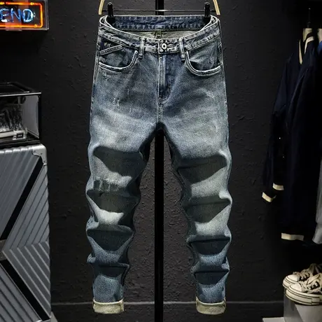 春夏款日系复古做旧水洗牛仔裤男直筒宽松百搭男士韩版潮流长裤子商品大图