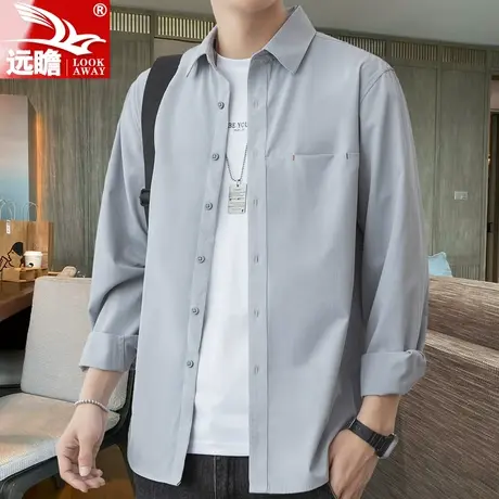 长袖衬衫男春秋季2023新款青年衬衣外套潮牌宽松男士休闲上衣男款图片