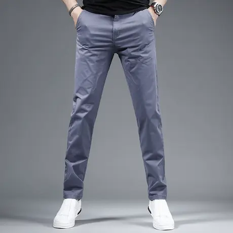 男士休闲裤夏季轻薄款宝蓝色修身直筒弹力休闲百搭商务男生裤子商品大图
