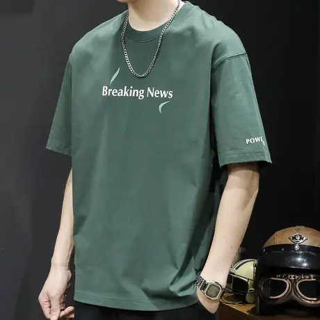 刺绣短袖t恤男宽松潮牌大码男装2023新款男士重磅男款体恤夏季棉商品大图