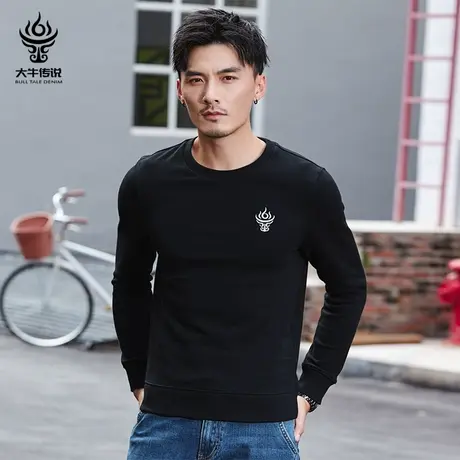 大牛传说秋冬季圆领套头长袖宽松大码刺绣反光卫衣男士t恤打底衫图片