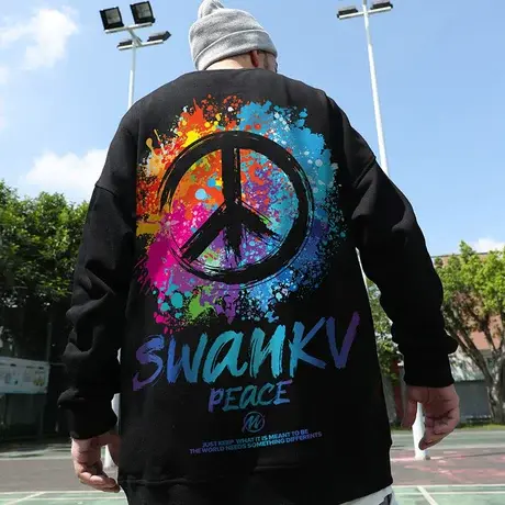 秋冬季国潮牌反战加肥加大码卫衣男装圆领宽松ins加绒加厚外套潮商品大图