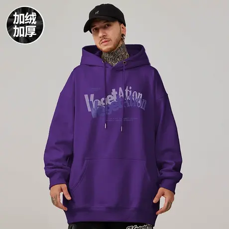 oversize帽衫ins简约胖子宽松加绒加肥加大连帽卫衣男2023秋冬款商品大图