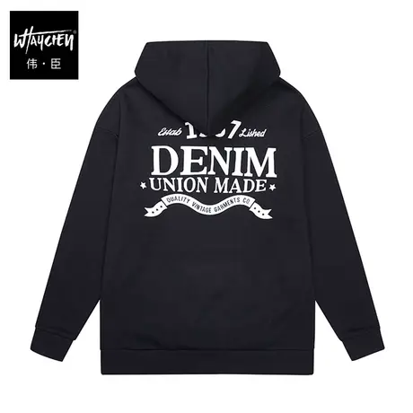 伟臣潮牌大码男装字母印花连帽卫衣胖子加肥加大套头青春学生上衣商品大图