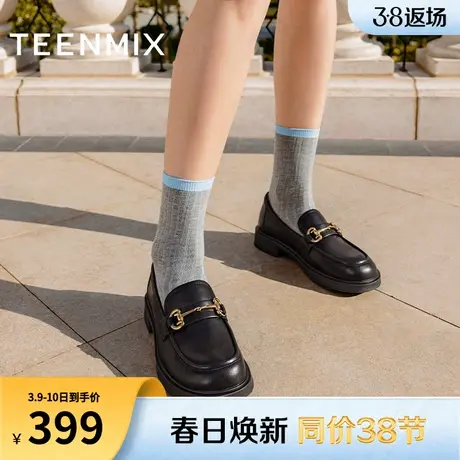 天美意平底英伦乐福鞋复古单鞋女软底小皮鞋子2024春新款COY11AA4图片