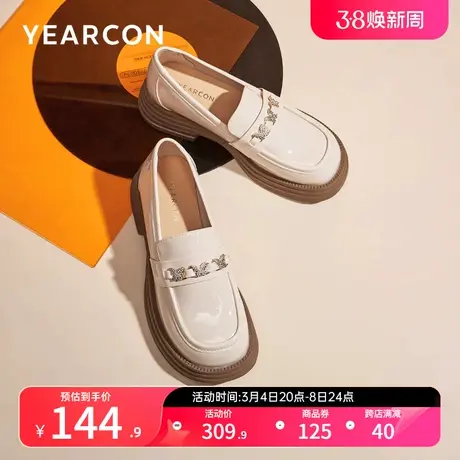意尔康女鞋2024春季女士乐福鞋英伦风小皮鞋通勤粗跟单鞋工作鞋图片