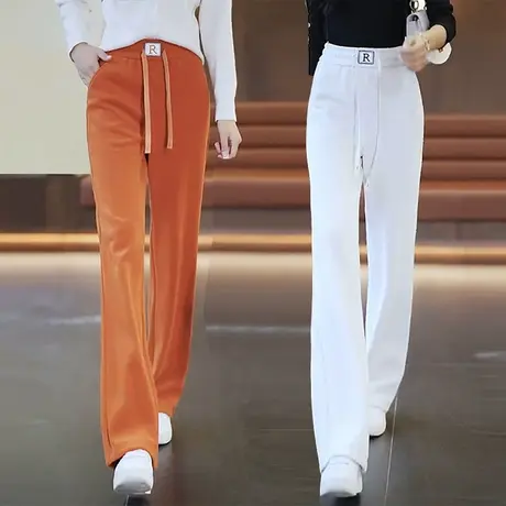 高腰阔腿裤女秋冬加绒垂感休闲2023新款拖地直筒休闲裤雪尼尔裤子图片