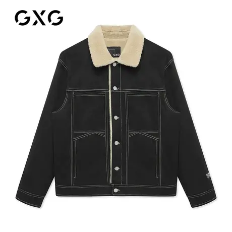 【新款】GXG男装 秋季黑色时尚休闲潮翻领夹克工装茄克GHC121001K图片