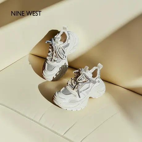 Nine West/玖熙星光乐园厚底增高老爹鞋女2025夏季百搭小白鞋商品大图