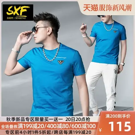 SXF圣希梵新款夏季短袖男 冰丝体恤印花上衣圆领修身男士T恤潮牌商品大图