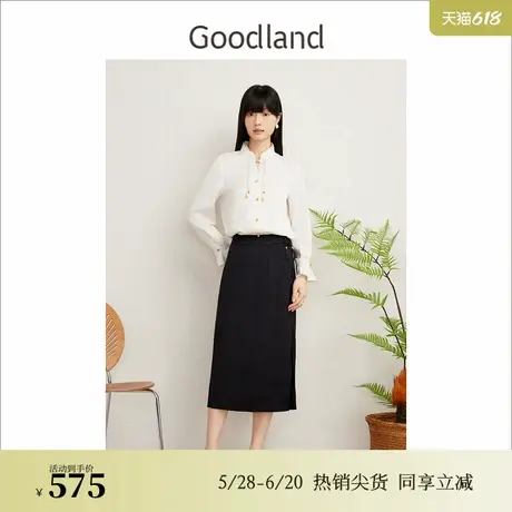 【新中式】Goodland美地女装春季复古盘扣双层小立领衬衫上衣图片