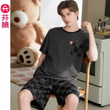 芬腾睡衣男纯棉夏季薄款短袖短裤套装青年宽松休闲大码家居服夏天商品大图