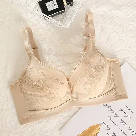 奥维丝丽内衣女大胸显小中薄款软钢圈上托收副乳调整型蕾丝文胸商品大图