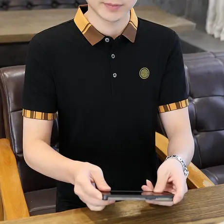 高端POLO衫男2025夏季薄款免烫翻领短袖t恤时尚潮流修身半袖体恤商品大图