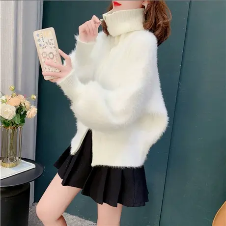 春秋外穿洋气高领毛衣外套女毛绒绒短款宽松慵懒风针织开衫上衣潮商品大图