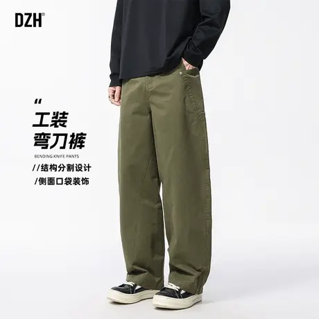 男士军绿色美式工装裤男春季宽松直筒裤子弯刀裤休闲裤2025年新款商品大图