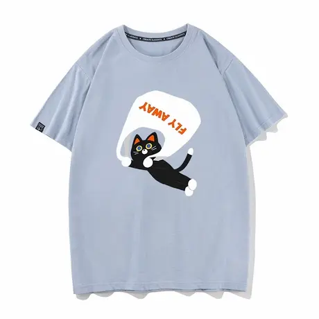 秀洛纸袋小猫有钱T恤短袖男女衣服打底衫半袖体恤纯棉宽松情侣装商品大图