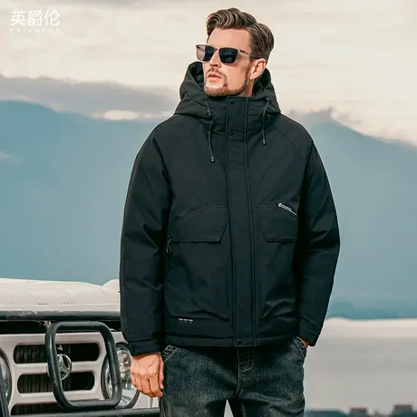 英爵伦高蓬大朵白鸭绒工装羽绒服男2024冬季加厚保暖极寒连帽外套商品大图