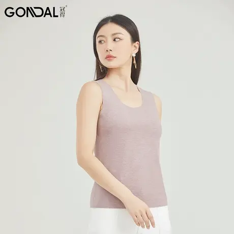 冠得女士秋冬季保暖背心润奶蚕丝无痕圆领上身贴身纯色无袖内衣商品大图