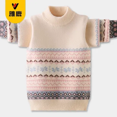 雅鹿童装男女童毛衣2025秋冬中大童宽松保暖加绒加厚女孩韩版上衣商品大图