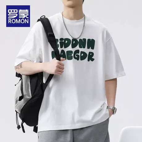 罗蒙美式潮牌白色短袖t恤男士2025新款半袖大码夏季圆领男装体恤商品大图