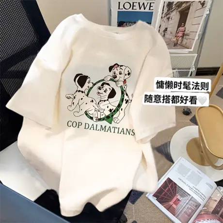 胖mm大码潮牌t恤女宽松显瘦洋气白色短袖ins潮复古卡通纯棉上衣夏商品大图
