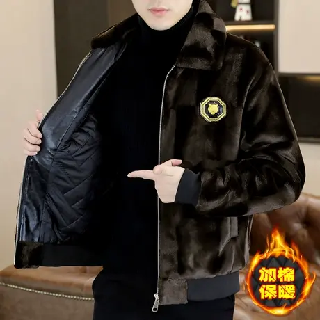 皮草棉服外套男士轻奢冬季潮牌加棉加厚夹克棉袄高档保暖貂绒大衣图片