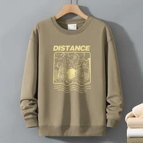 320g重磅国潮卫衣男春秋款无帽上衣潮流百搭加绒加厚圆领长袖t恤商品大图