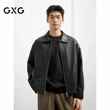 25年秋季新品GXG男装简约设计真皮夹克休闲翻领夹克外套皮衣男图片