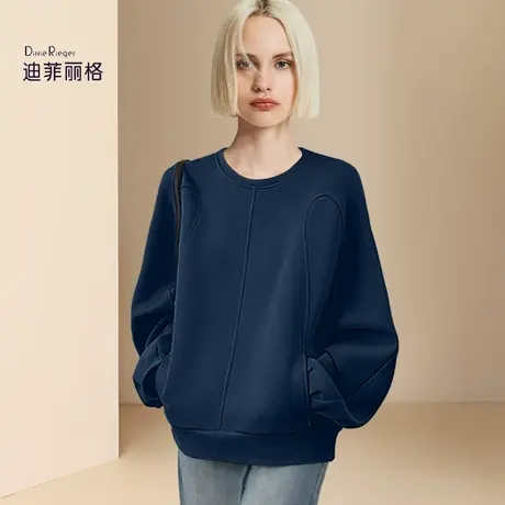 迪菲丽格2023年秋冬新款百搭宽松休闲软糯慵懒风简约圆领卫衣女装图片
