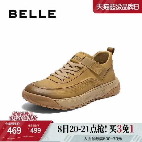 百丽男鞋厚底高帮休闲鞋男士25冬新免系带户外工装鞋加绒A2172DM5图片