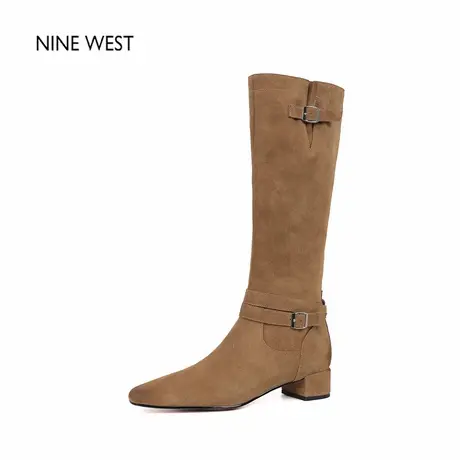 奥莱专供Nine West/玖熙方头长筒靴粗跟高筒靴不过膝长靴新款靴子图片