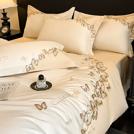 恒源祥全棉绣花四件套简约北欧风高级感柔软透气纯棉单双人四件套商品大图