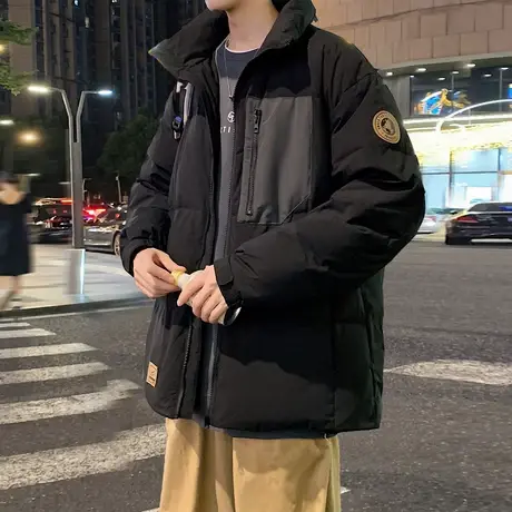 唐狮男士羽绒服冬新款立领拼接面包服宽松撞色加厚外套学生商品大图