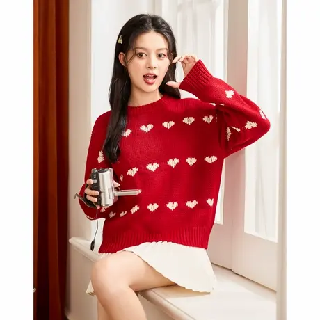 唐狮新款毛衣女秋冬今年流行设计感圆领软糯上衣新年战袍节日TD商品大图