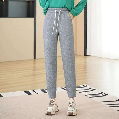 加绒灰色卫裤女冬季2023新款松紧腰小个子显瘦哈伦裤运动休闲裤厚商品大图