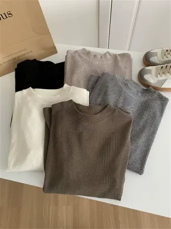 坑条肌理感立领长袖打底衫女垂感软糯中领百搭T恤秋冬保暖内搭上图片