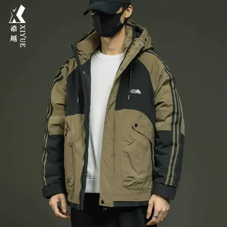 新国标鸭绒连帽羽绒服男冬季潮牌工装宽松大码男士外套保暖冲锋衣商品大图