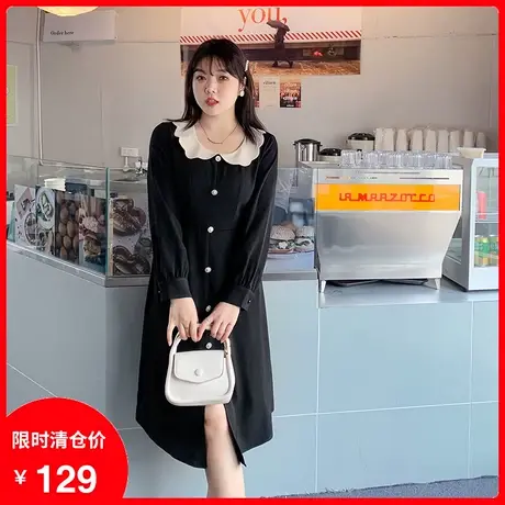 2024年秋新款减龄花瓣领单排扣中长款过膝法式胖MM连衣裙显瘦大码商品大图